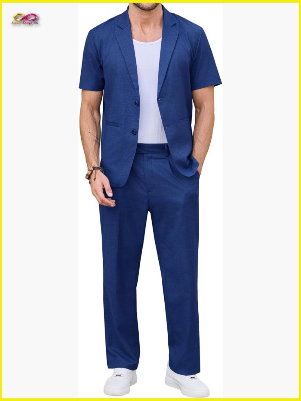 Short Sleeve Suit Set Regular Fit Lightweight Polyester Rayon Business Casual